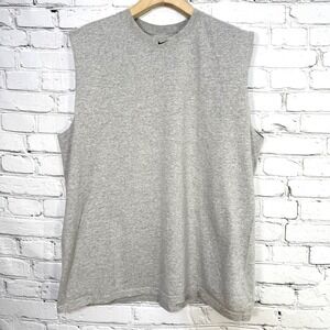 Vintage Nike Mini Center Swoosh Sleeveless Tank Top XL Gray Tee Shirt Y2K Muscle